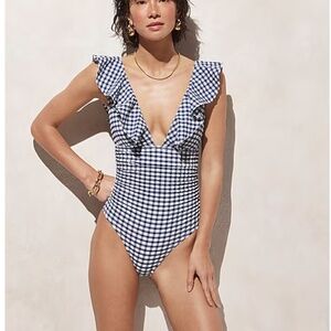 J Crew Ruched ruffle one-piece swimsuit in gingham Size 10 NWT